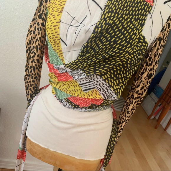 blink London Multicolored long sleeved faux wrap top w wrap tie sash at hem - Picture 15 of 16